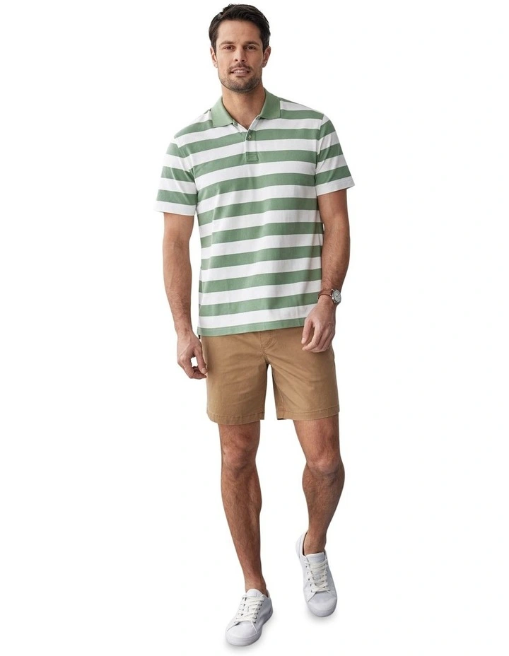 Oxford Block Stripe Polo in Moss