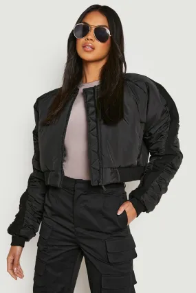 Padded Ruched Sleeve Crop Bomber