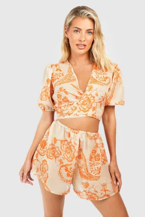 Paisley Wrap Detail Chiffon Beach Romper