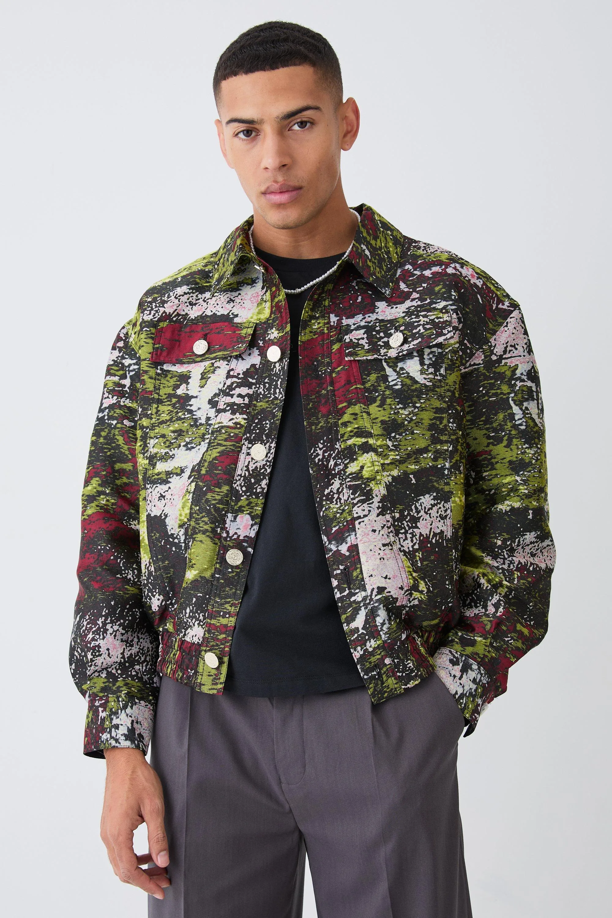 Patterned Satin Collared Bomber