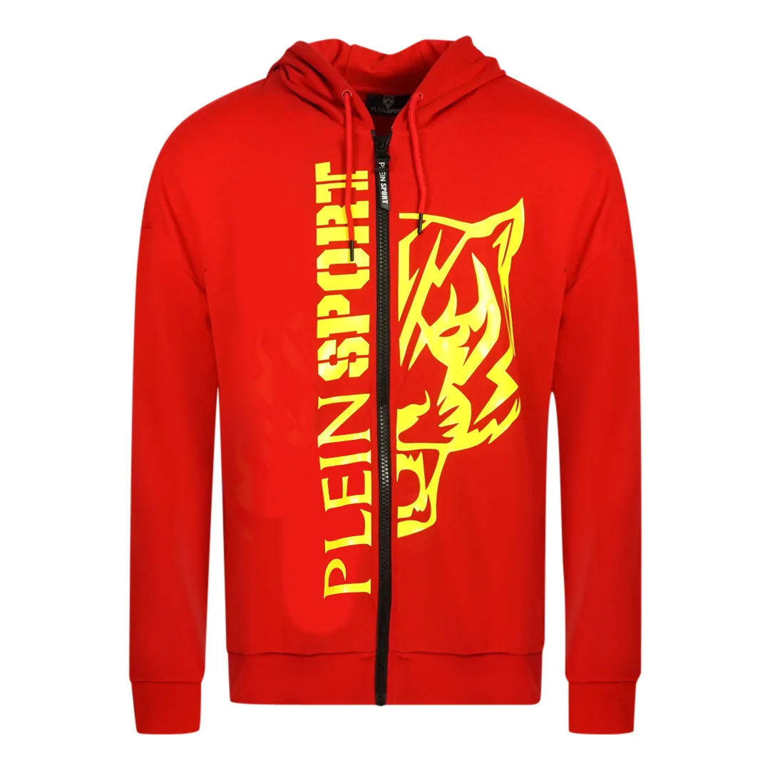 Philipp Plein Sport Large Yellow Logo Red Zip Up Hoodie