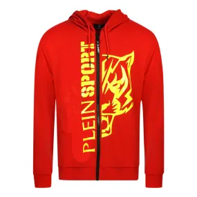 Philipp Plein Sport Large Yellow Logo Red Zip Up Hoodie