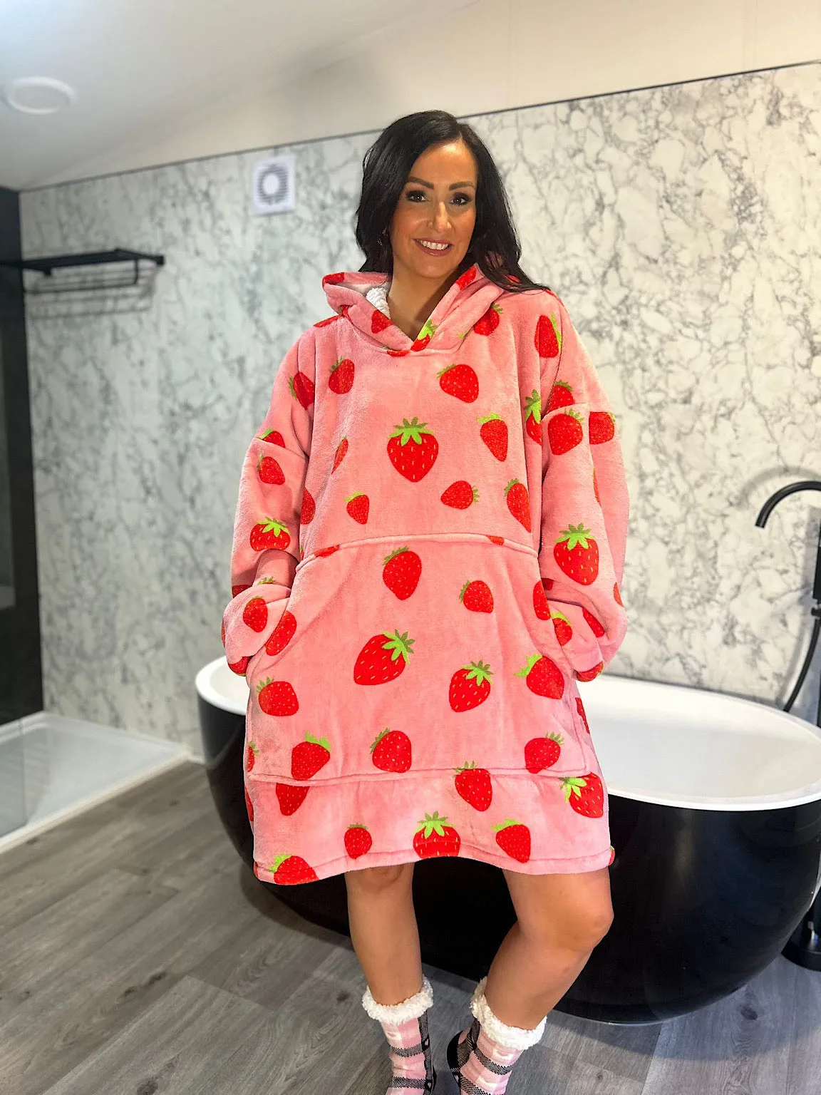 Pink Strawberries Oversized Blanket Hoodie