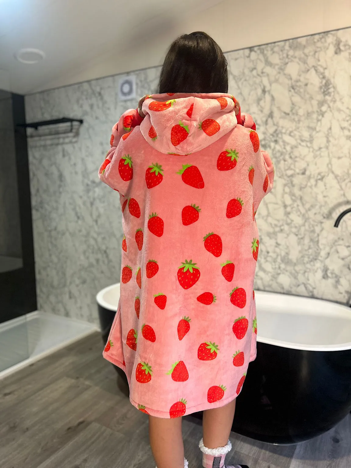 Pink Strawberries Oversized Blanket Hoodie