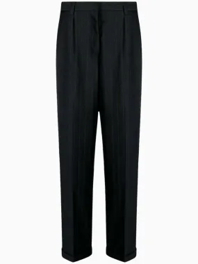 Pinstripe herringbone wool trousers