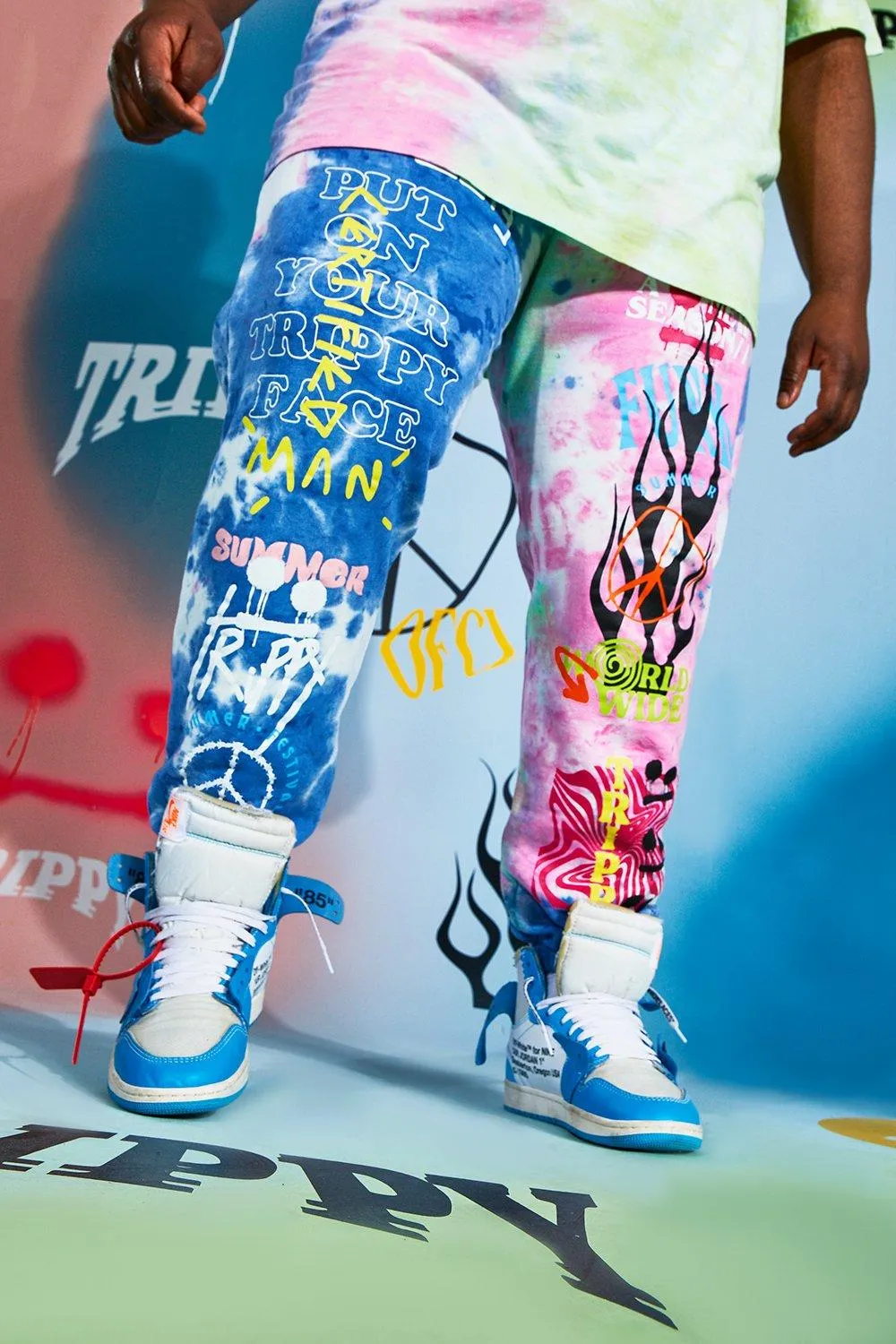 Plus Size Trippy Graphic Tie Dye Joggers | boohooMAN UK