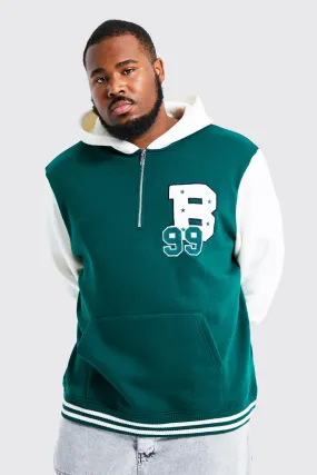 Plus Varsity 1/4 Zip Sports Rib Hoodie | boohooMAN UK