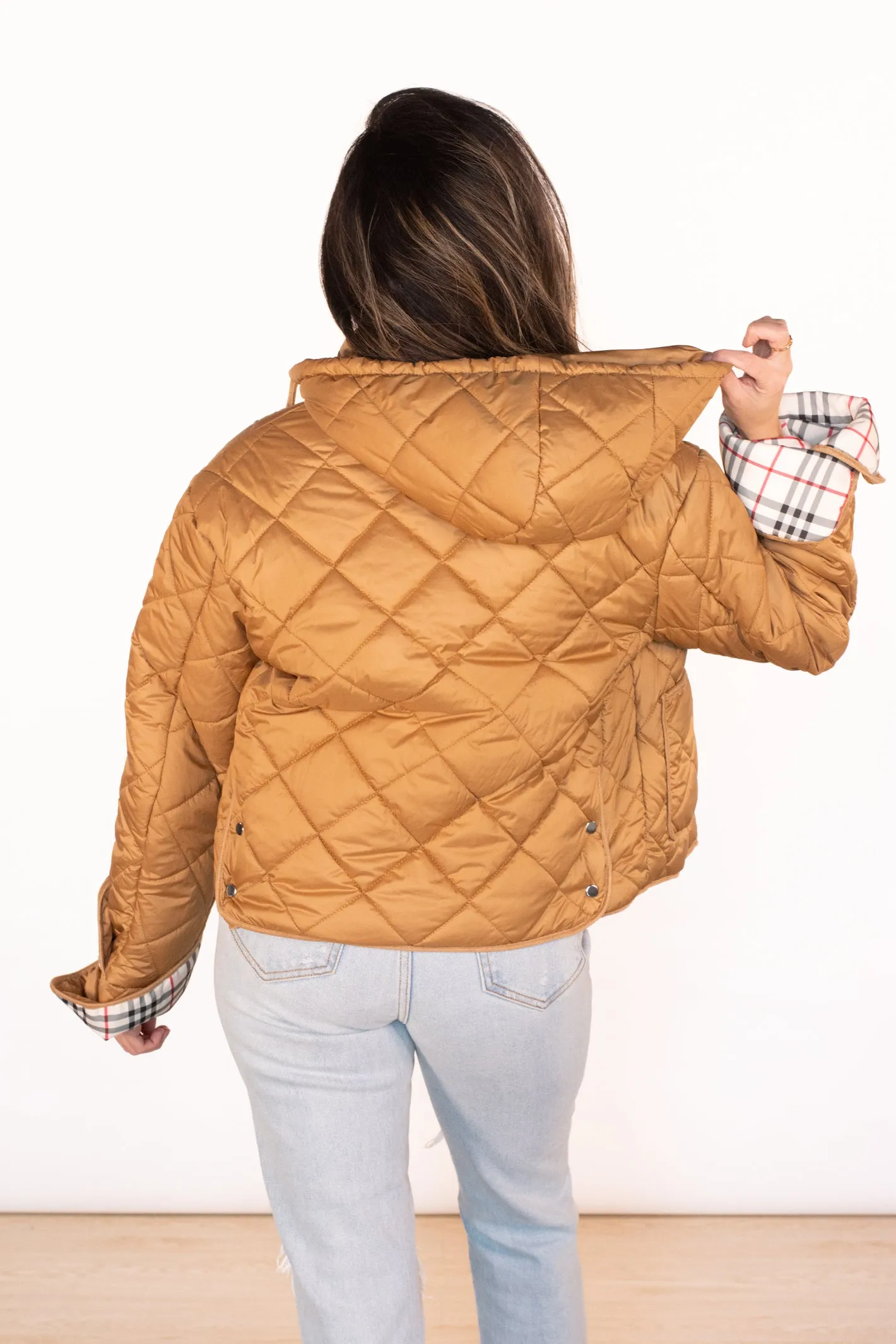 Posh Precision Khaki Quilted Hooded Jacket