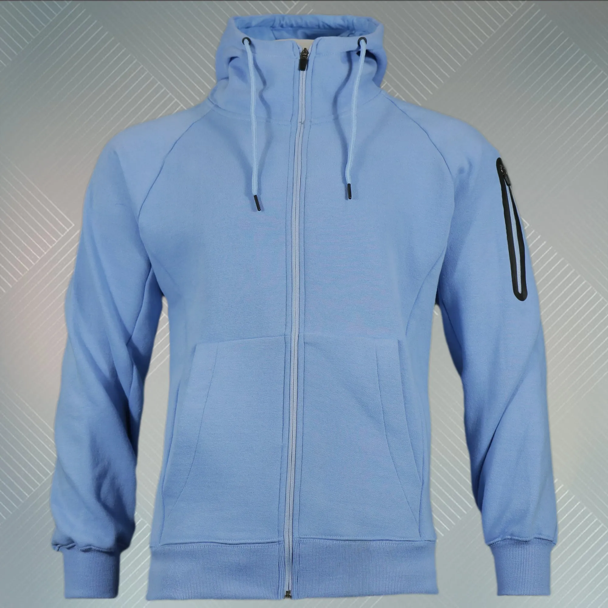 Powder Blue Unbasic Fleece Stash Pocket Sunset Park Tapered Zipper Hoodie | Fleece Light Blue Hoodie