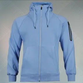 Powder Blue Unbasic Fleece Stash Pocket Sunset Park Tapered Zipper Hoodie | Fleece Light Blue Hoodie