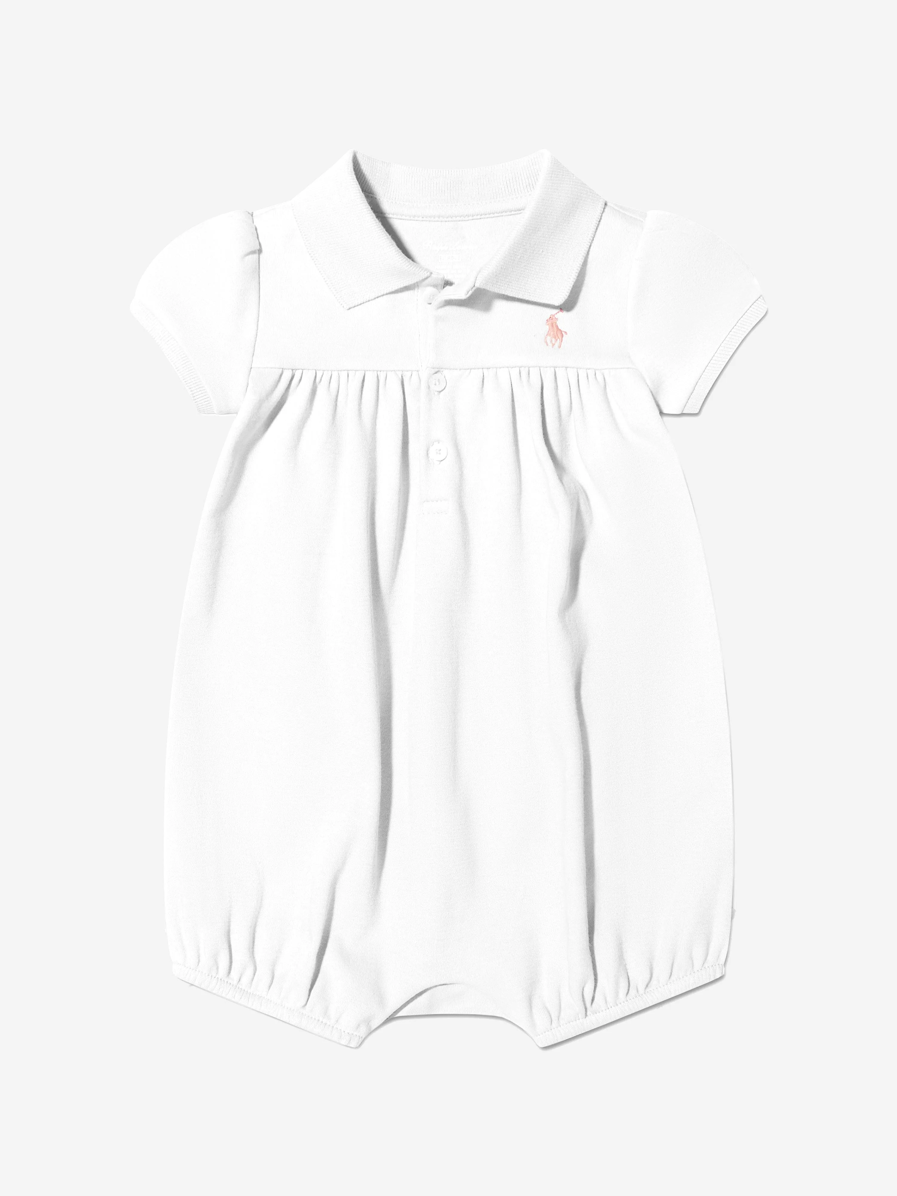 Ralph Lauren Baby Girls Polo Bubble Romper in White