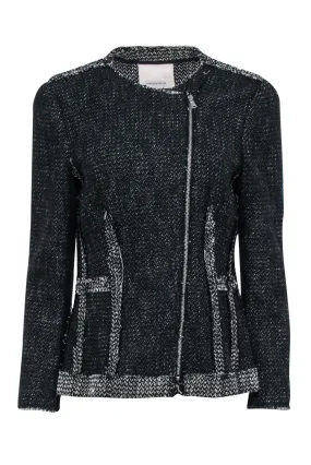 Rebecca Taylor - Black & Ivory Tweed Moto Zip Jacket Sz 8