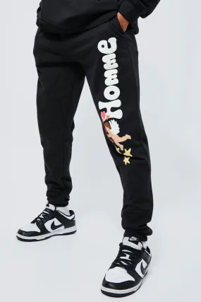 Regular Fit Cherub Graphic Joggers