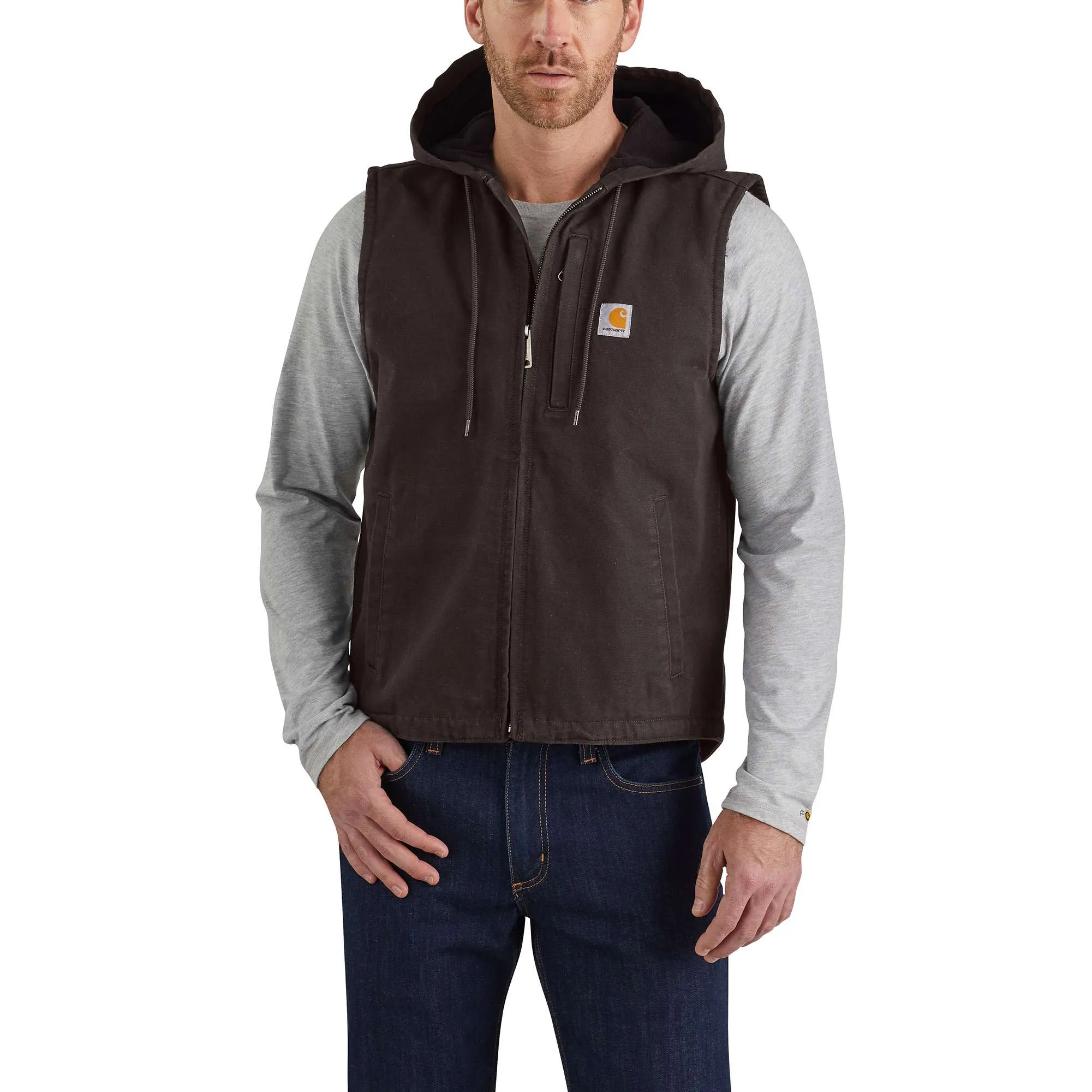 Relaxed Fit Washed Duck Fleece-Lined Hooded Vest