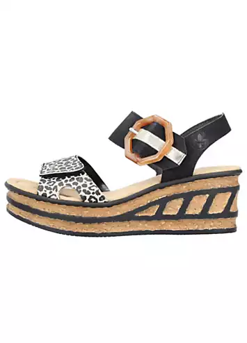 Rieker 68176 Ladies Black Hook & Loop Sandals | Kaleidoscope