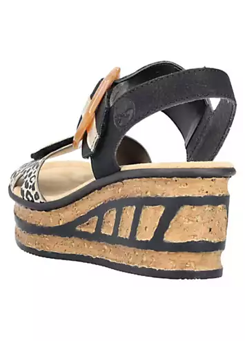 Rieker 68176 Ladies Black Hook & Loop Sandals | Kaleidoscope