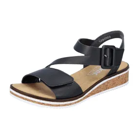 Rieker V3660 Black Women's Sandals, Adjustable Strap, Synthetic Upper