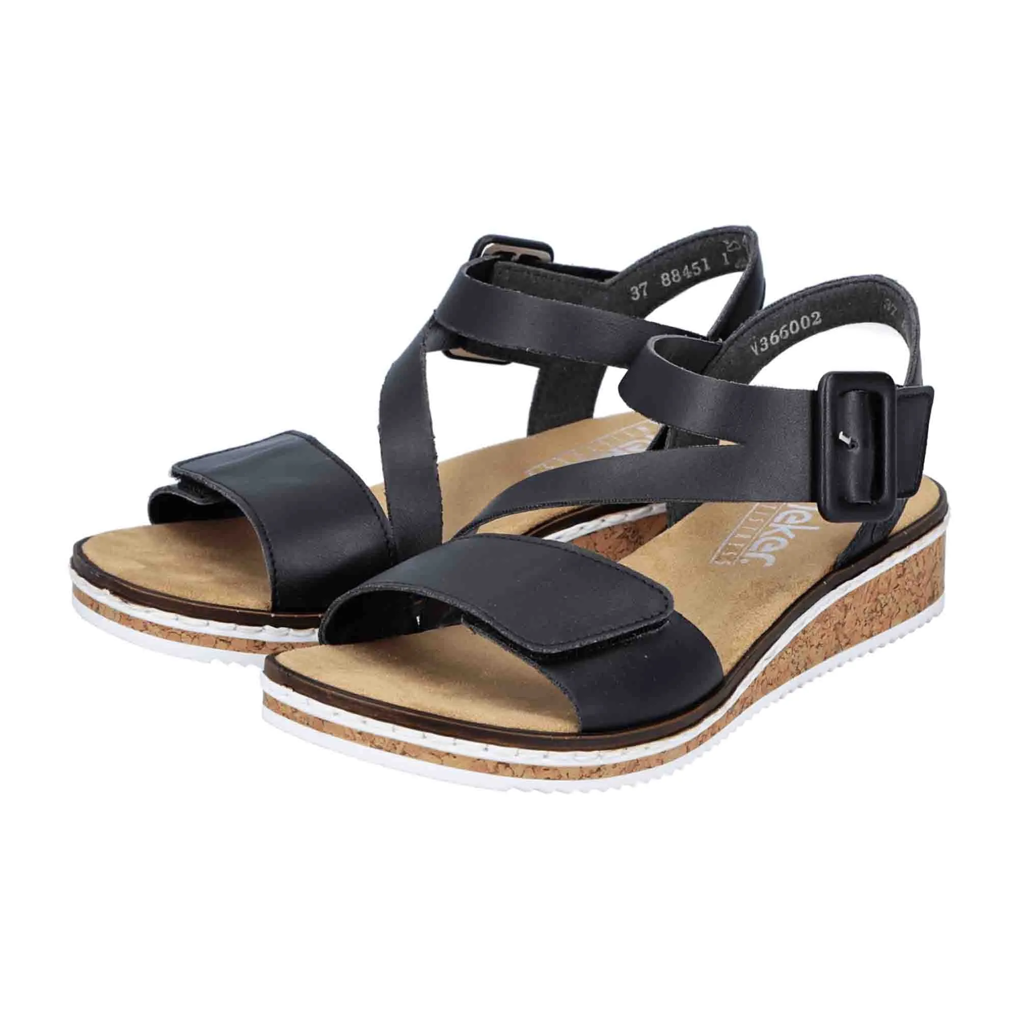 Rieker V3660 Black Women's Sandals, Adjustable Strap, Synthetic Upper