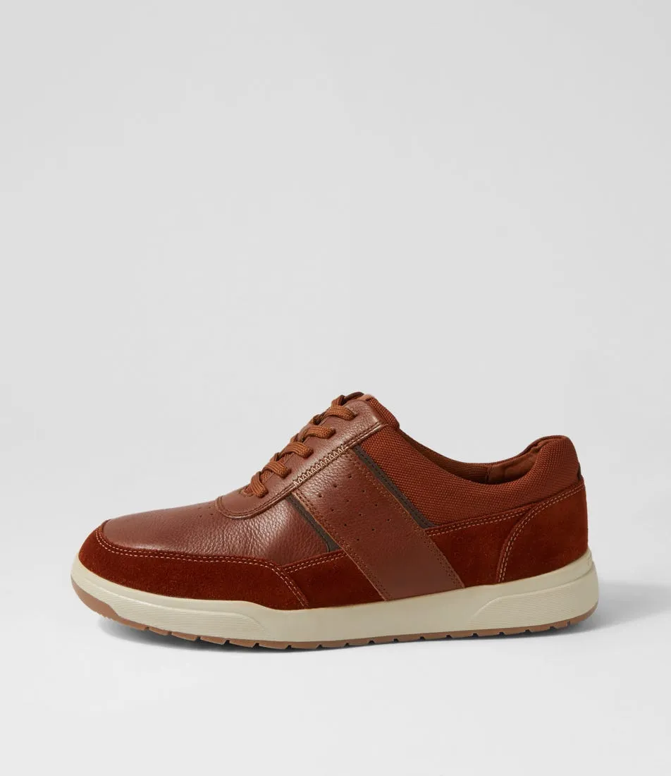 ROCKPORT Bronson Ubal Tan Leather Sneakers