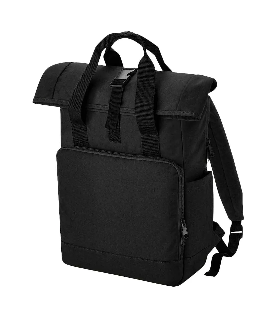 Roll top recycled twin handle laptop backpack one size black Bagbase