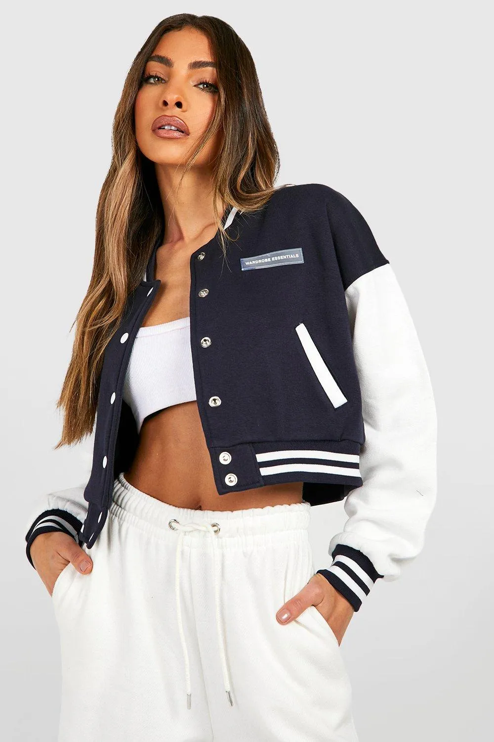 Rubber Badge Detail Crop Bomber Jacker