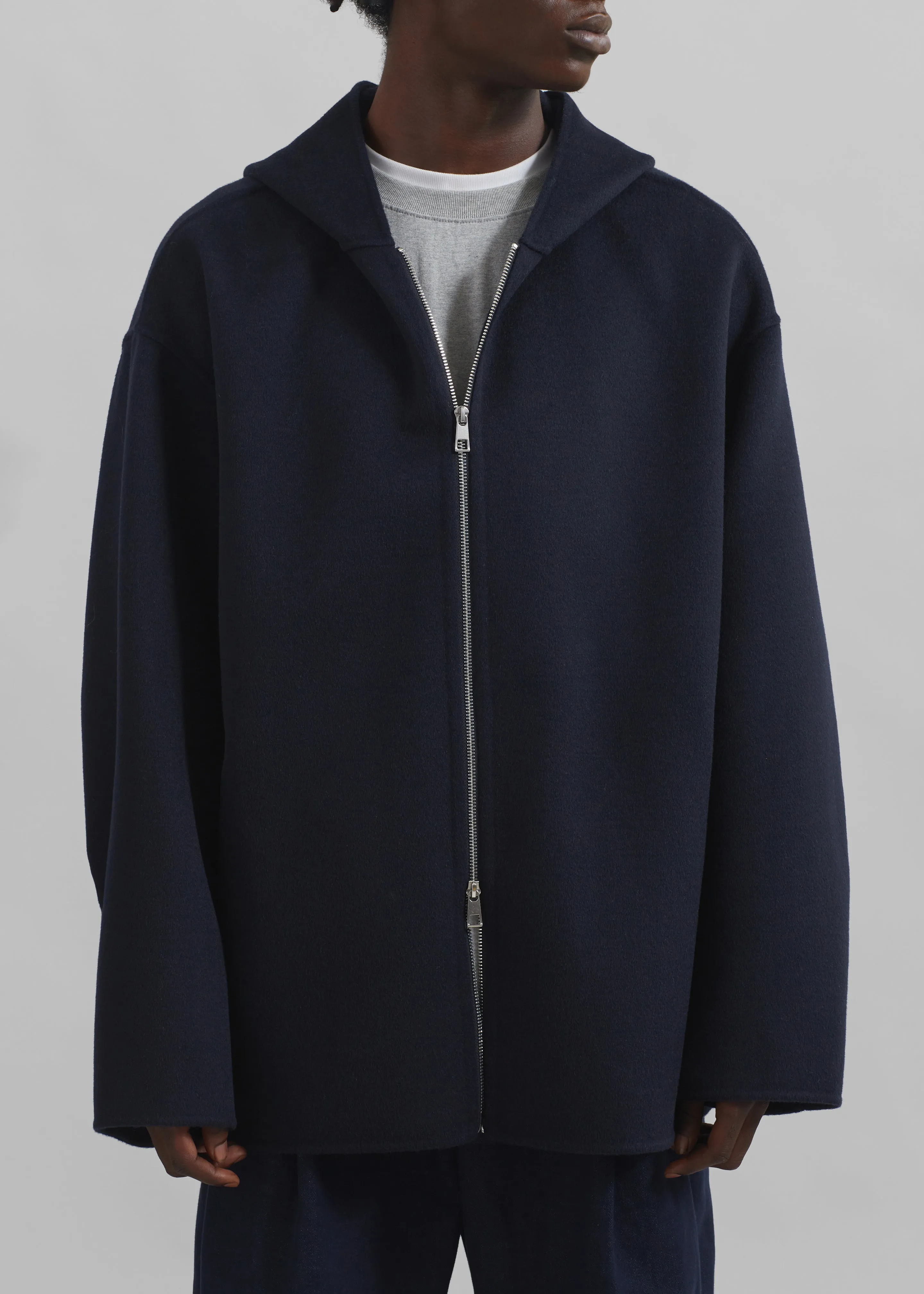 Rye Hooded Wool Jacket - Navy