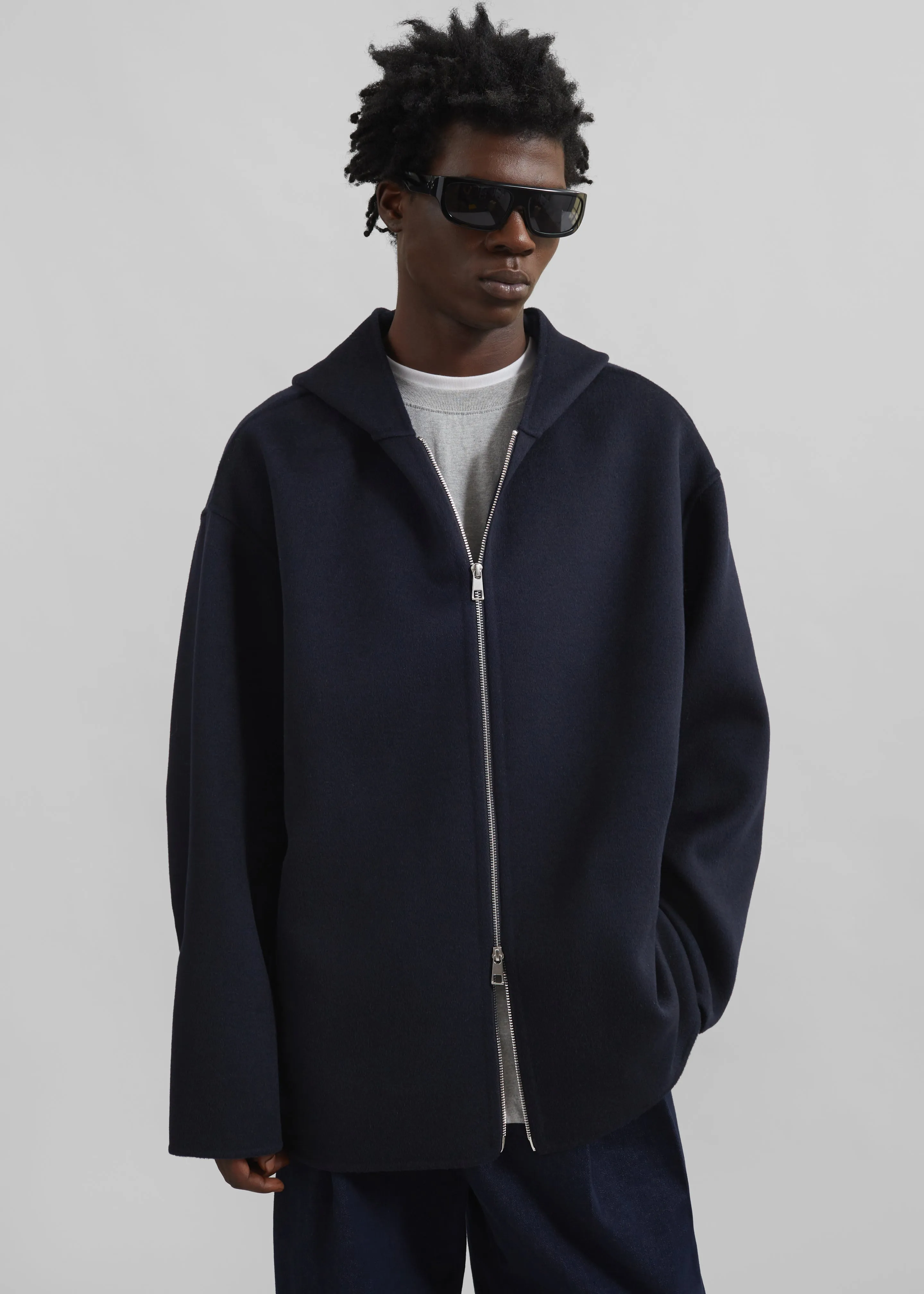 Rye Hooded Wool Jacket - Navy