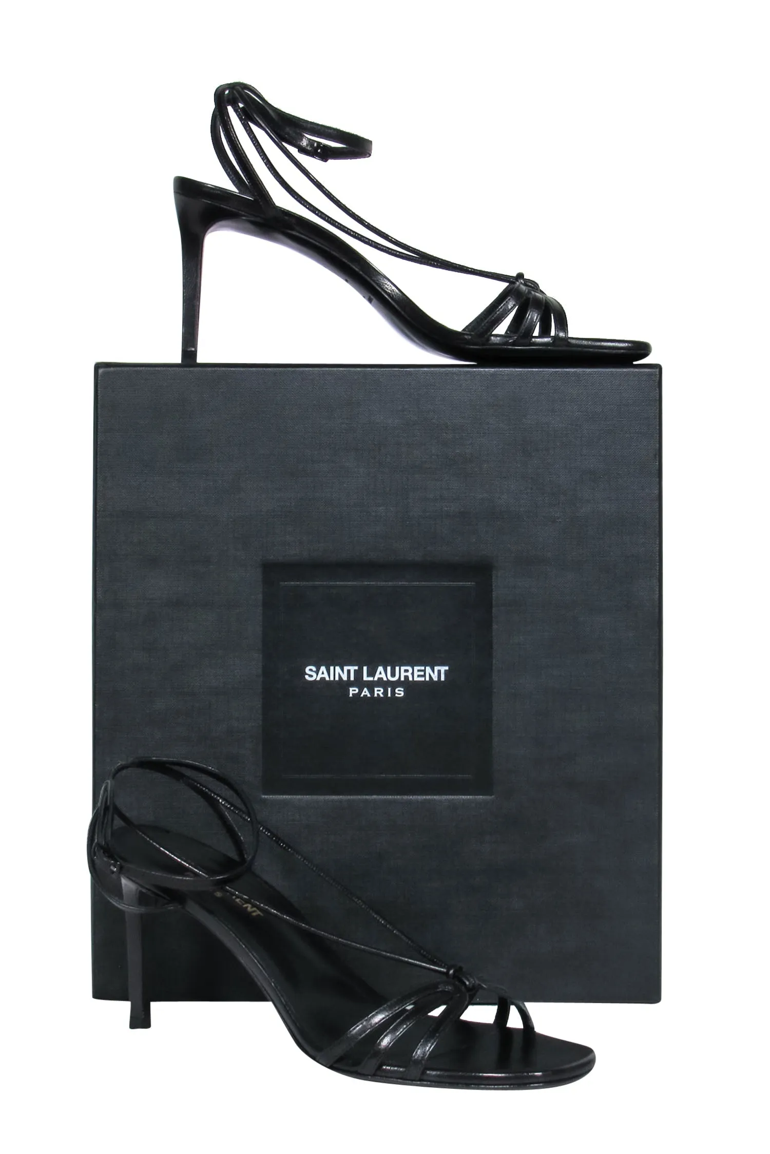 Saint Laurent - Black Leather Strappy Heeled Sandals Sz 8