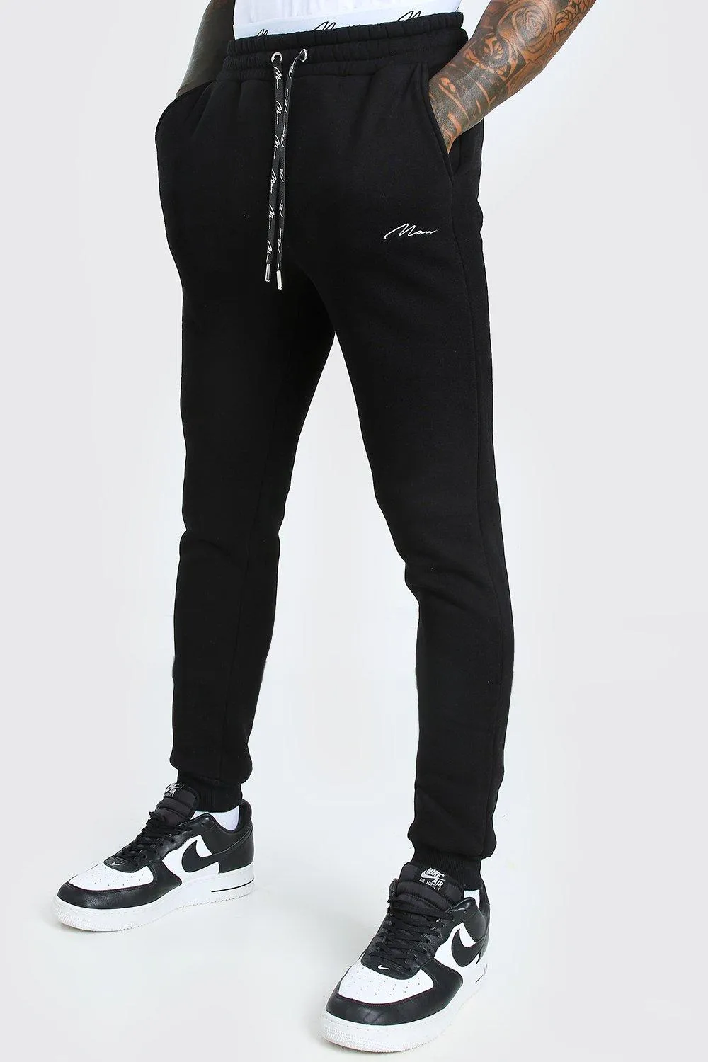 Skinny Fit MAN Signature Double Waistband Joggers | boohooMAN UK