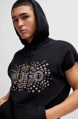 Sleeveless cotton hoodie with stud-effect artwork