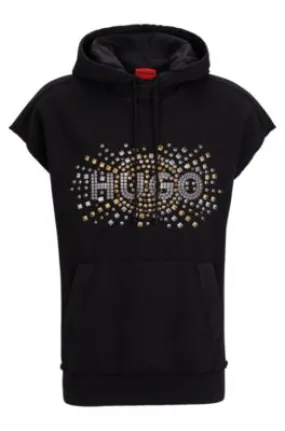 Sleeveless cotton hoodie with stud-effect artwork