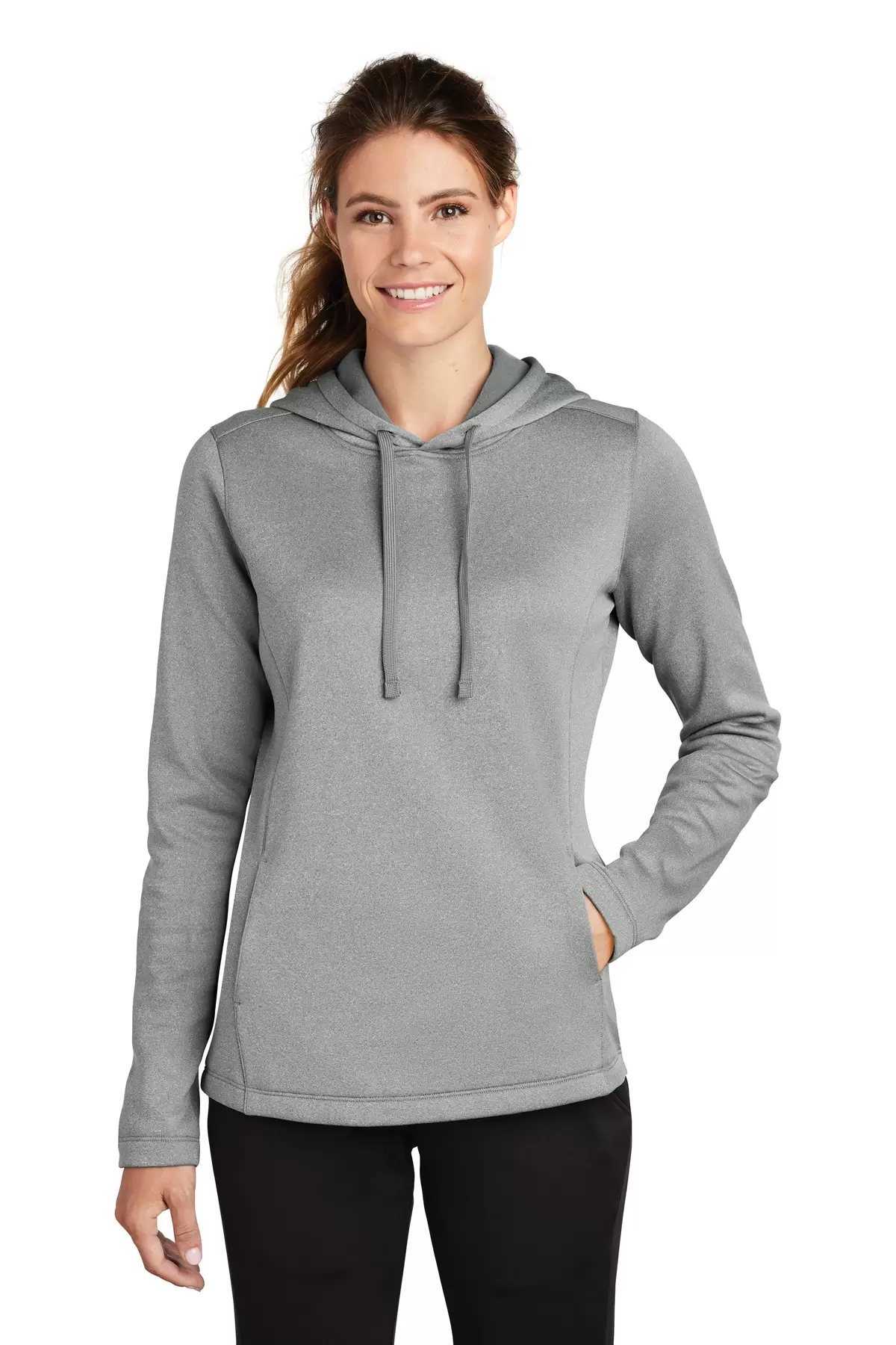 Sport Tek LST264 Sport-Tek  Ladies PosiCharge  Sport-Wick  Heather Fleece Hooded Pullover SKU: LST264