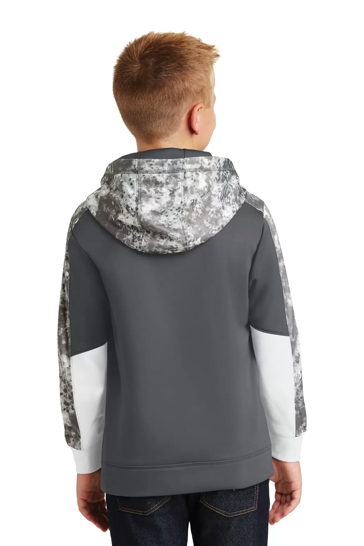 Sport Tek YST231 Sport-Tek Youth Sport-Wick Mineral Freeze Fleece Colorblock Hooded Pullover SKU: YST231