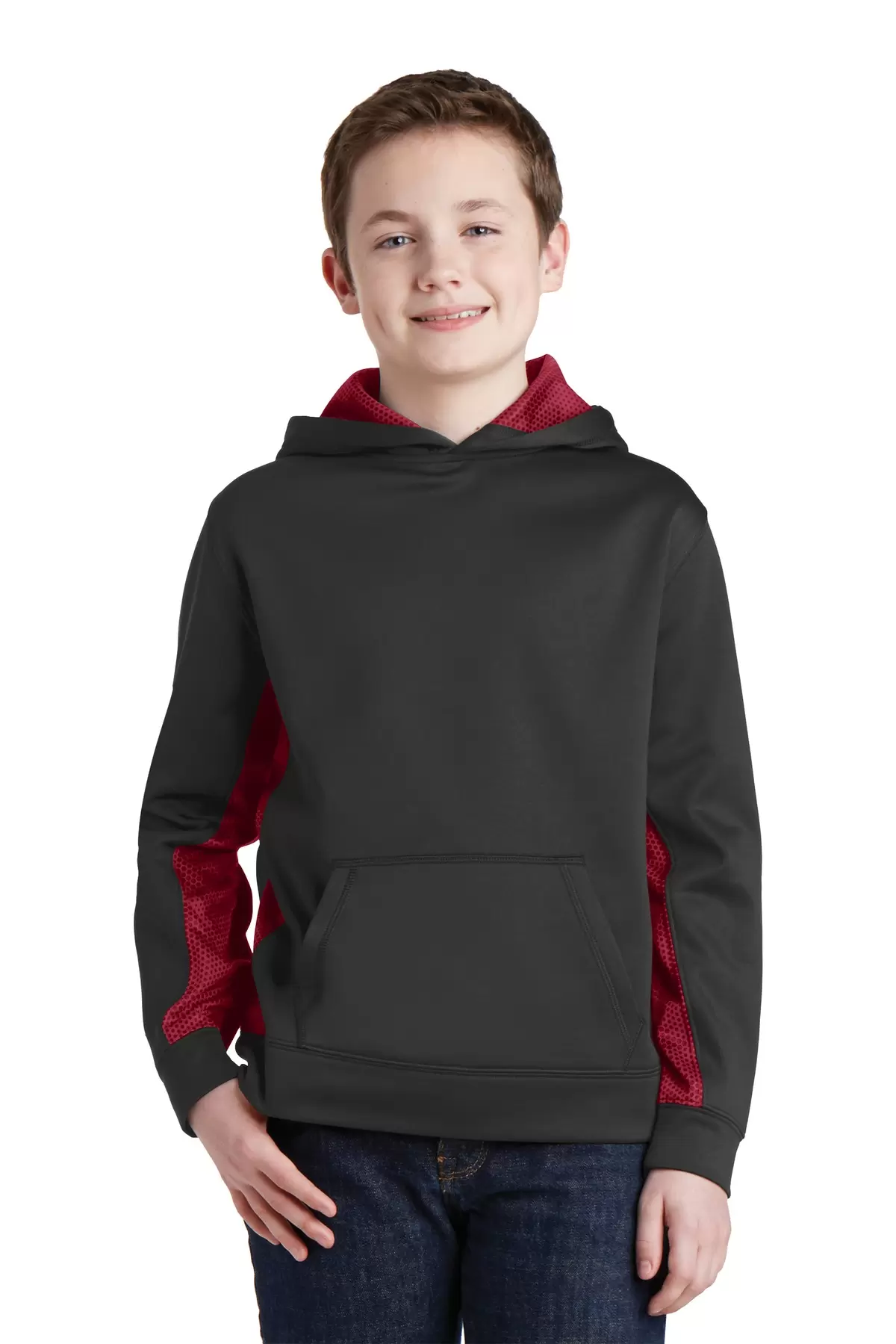 Sport Tek YST239 Sport-Tek Youth Sport-Wick CamoHex Fleece Colorblock Hooded Pullover SKU: YST239