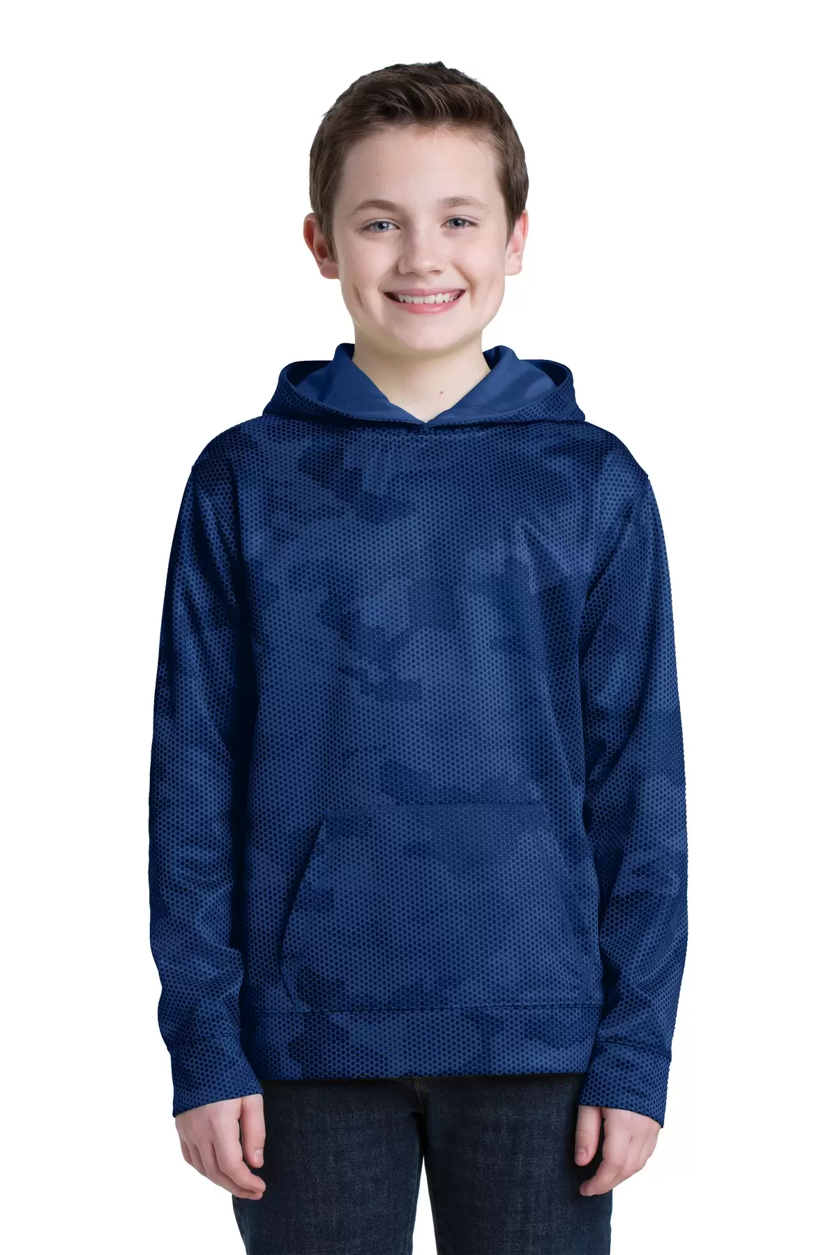 Sport Tek YST240 Sport-Tek Youth Sport-Wick CamoHex Fleece Hooded Pullover SKU: YST240