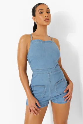 Strappy Back Denim Romper