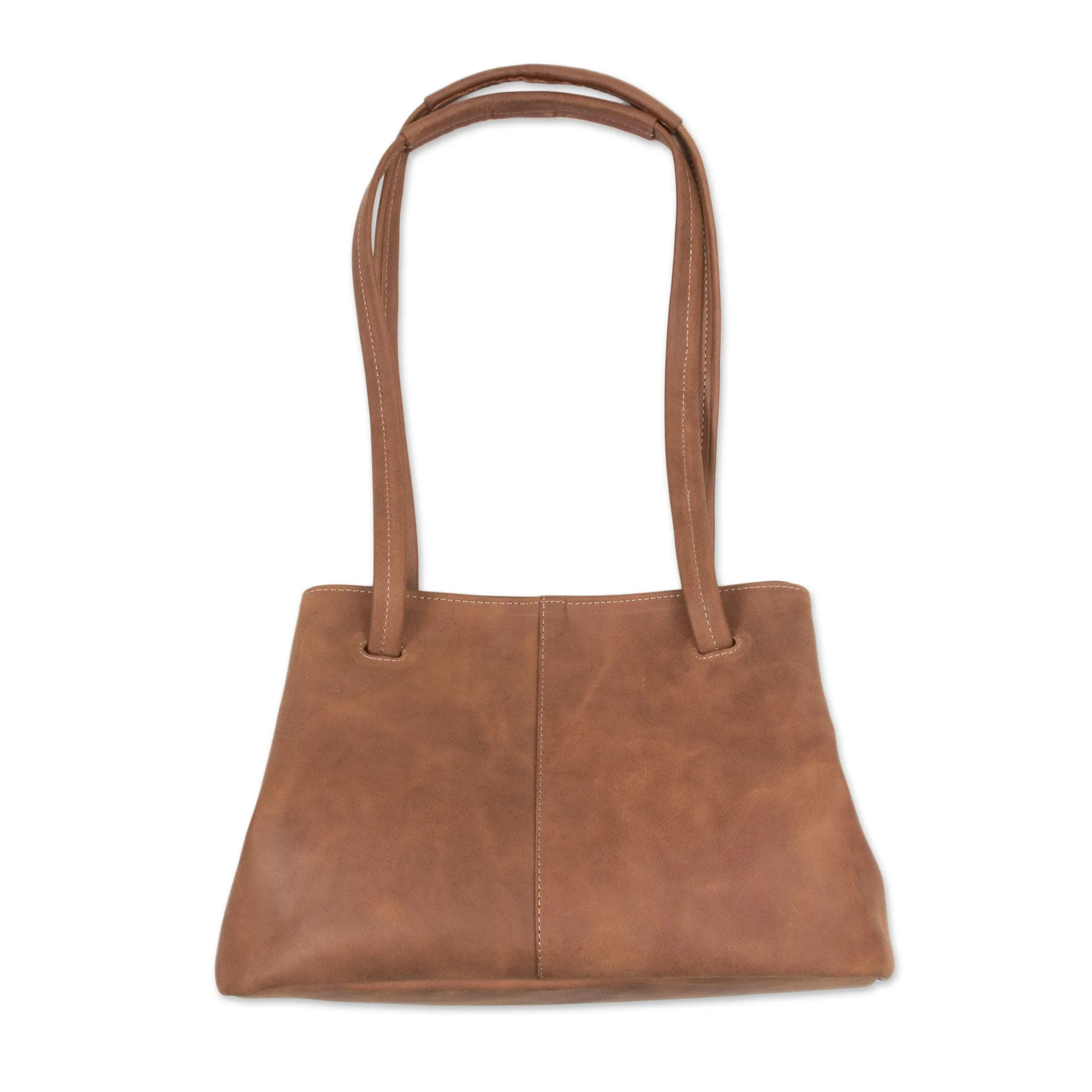 Stylish Sepia Handmade Leather Shoulder Bag in Sepia from Peru