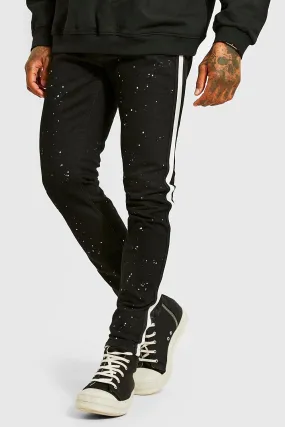 Super Skinny Busted Knee Side Stripe Jeans | boohooMAN UK