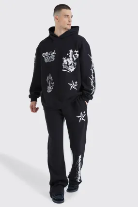 Tall Oversized Graffiti Gusset Hooded Tracksuit