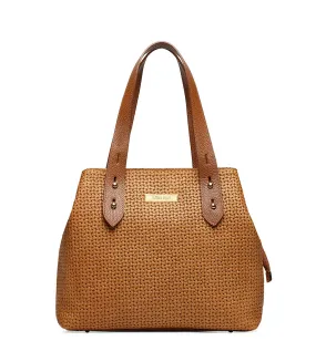 Tan woven leather tote bag