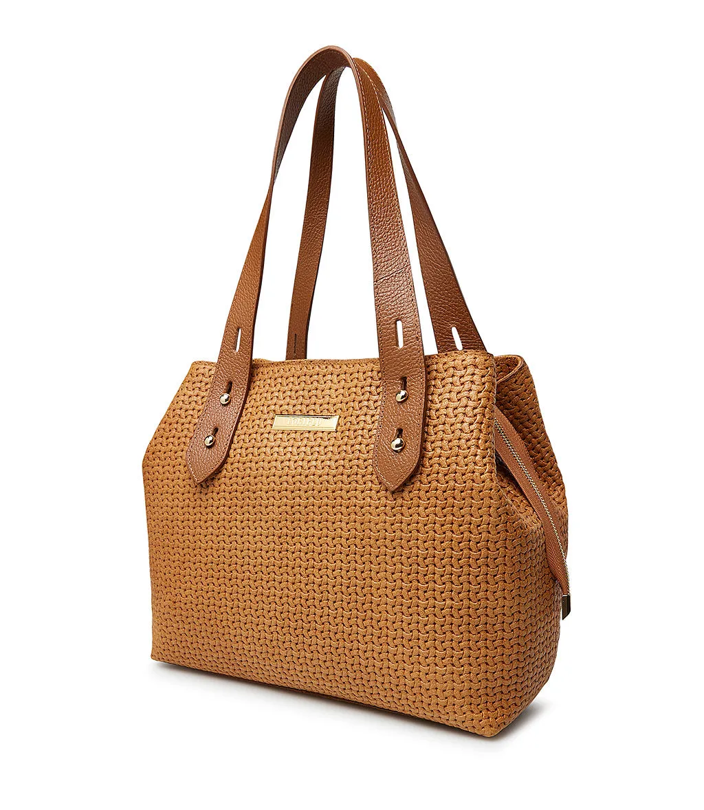 Tan woven leather tote bag