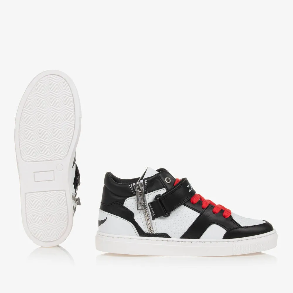 Teen Black & White Leather High-Top Trainers