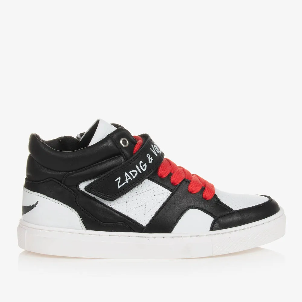 Teen Black & White Leather High-Top Trainers