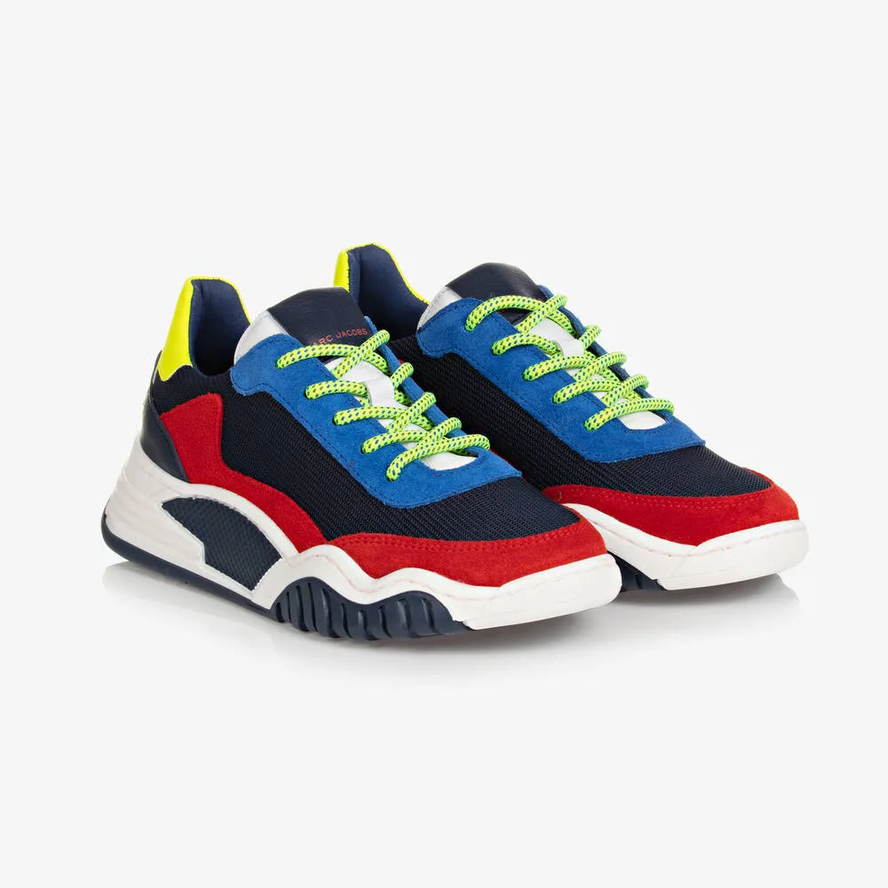 Teen Boys Blue & Red Leather Trainers