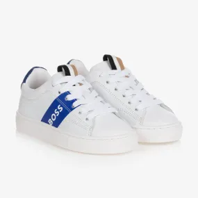 Teen Boys White & Blue Logo Trainers