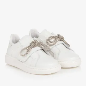 Teen Girls White Leather Bow Trainers