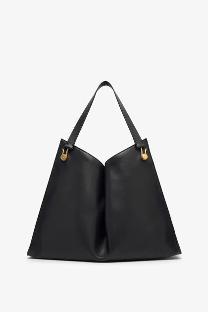 The Row Alexia black leather top handle bag