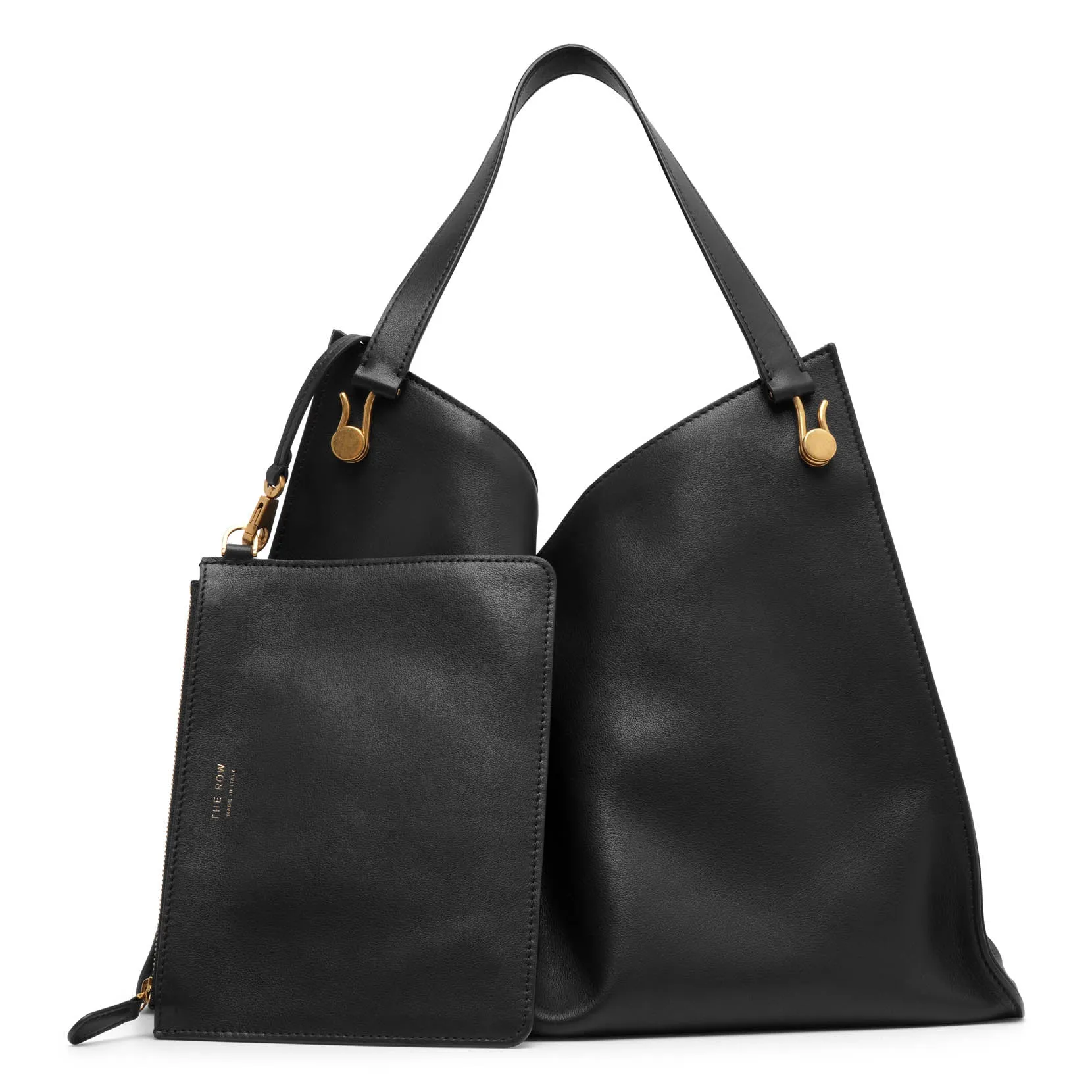 The Row Alexia black leather top handle bag