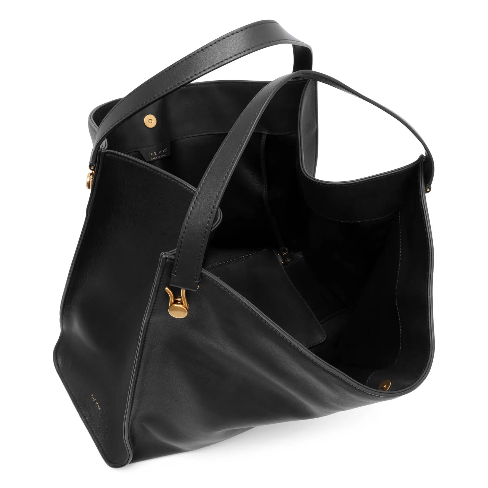 The Row Alexia black leather top handle bag