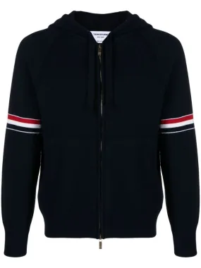 THOM BROWNE Luxury Cashmere Zip-Up Hoodie with Float Jacquard Stitch - Navy